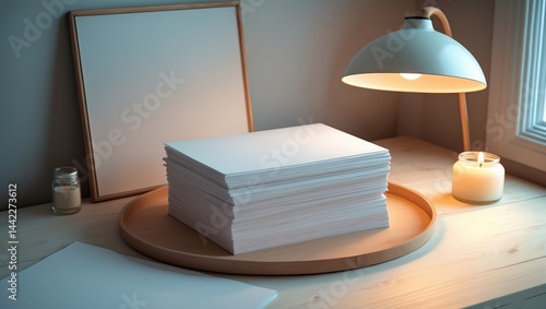 Wallpaper Mural Presentation of blank books or magazines for interior use. White book mockup on table surface. Magazine mockup with pristine pages. White album cover mockup style. Torontodigital.ca