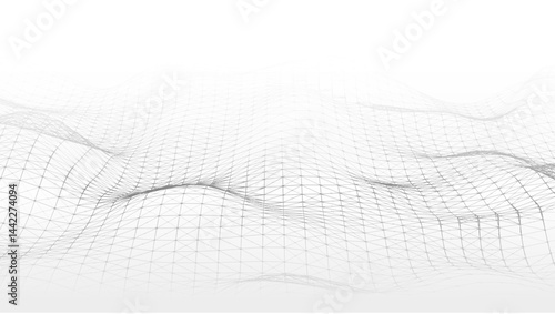 Digital dynamic wave of particles and lines. Abstract white futuristic background. Big data visualization. Vector illustration.