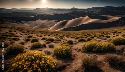 Desert Landscape with Blooming Flowers