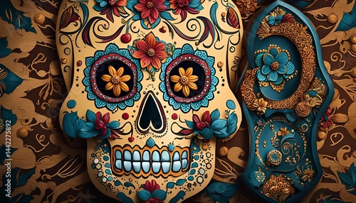 Sugar Skull with Floral Decorations