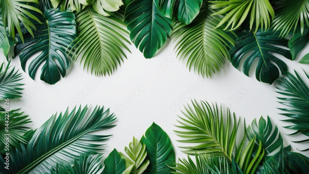 Top-down image of isolated palm leaves on a neutral background Top-down image of isolated palm leaves on a neutral background