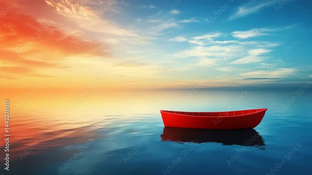 A red boat in between blue and red ocean an existing market A red boat in between blue and red ocean an existing market