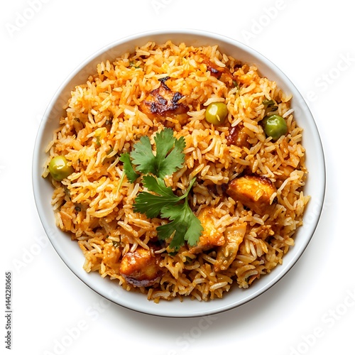 Biryani rice meal isolated on white background