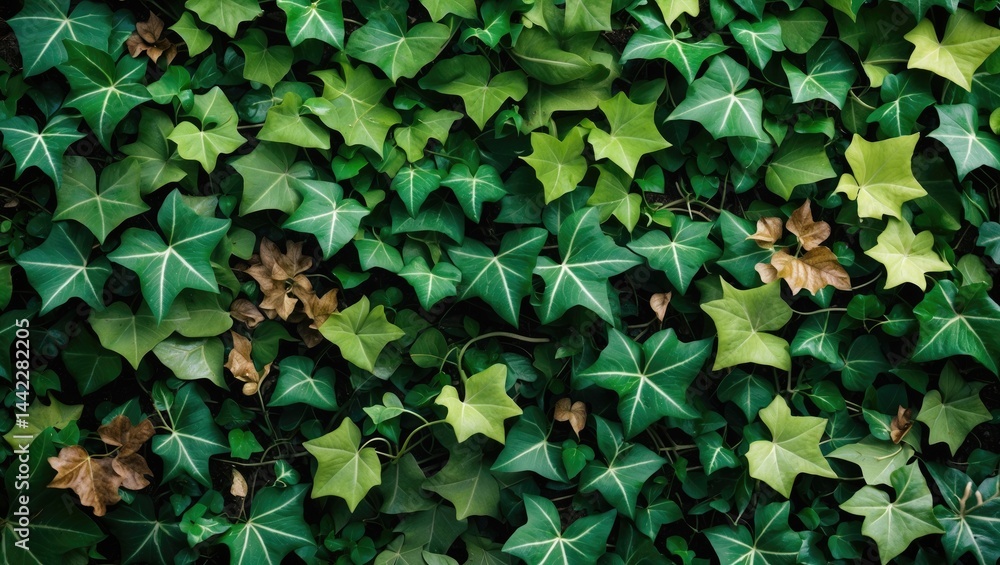 A close-up shot of bright green ivy leaves carpeting the ground, resulting in a dense, natural covering of vegetation. A close-up shot of bright green ivy leaves carpeting the ground, resulting in a dense, natural covering of vegetation.