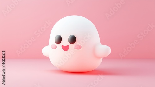 3d cartoon ghost icon. 3d cute icon of a ghost for Halloween, isolated on a pink background. Halloween ghost 3d illustration. Glowing neon ghost.