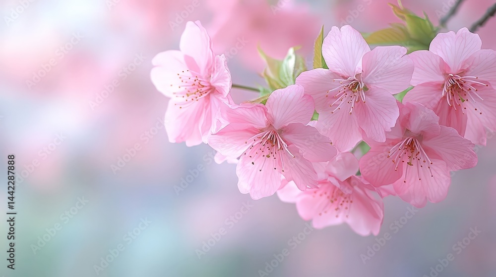 Fototapeta premium Beautiful Cherry Blossom Branch with Pink Flowers in Full Bloom