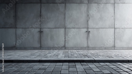 Portion of a concrete wall and paving stones. facade. Mocap or artistic background