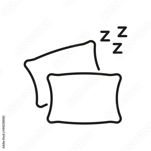 Pillows With Sleep Symbol Line Icon. Rest, Relaxation, And Sleep Quality Outline Symbol. Bedroom Comfort And Nighttime Routine. Editable Stroke. Isolated Vector Illustration