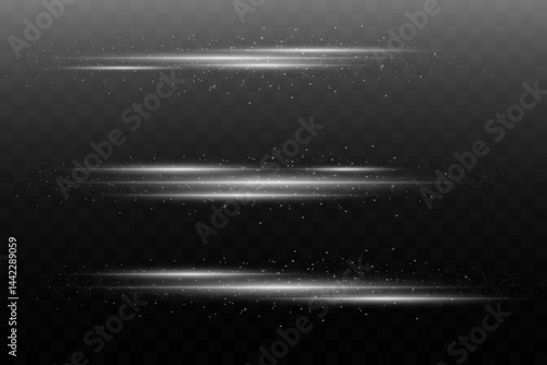 Set of lines. Speed ​​of light rays and glare effect. On transparent background. Vector. EPS 10.