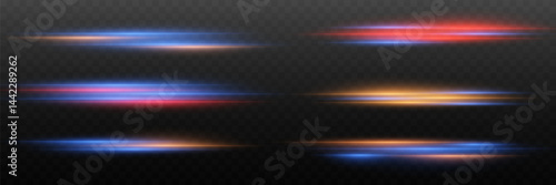 Set of lines. Speed ​​of light rays and glare effect. On transparent background. Vector. EPS 10.