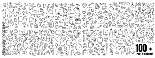 bundle set birthday party icons set with line style vector design