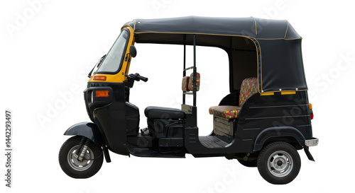 Isolated Classic Black and Yellow Auto Rickshaw