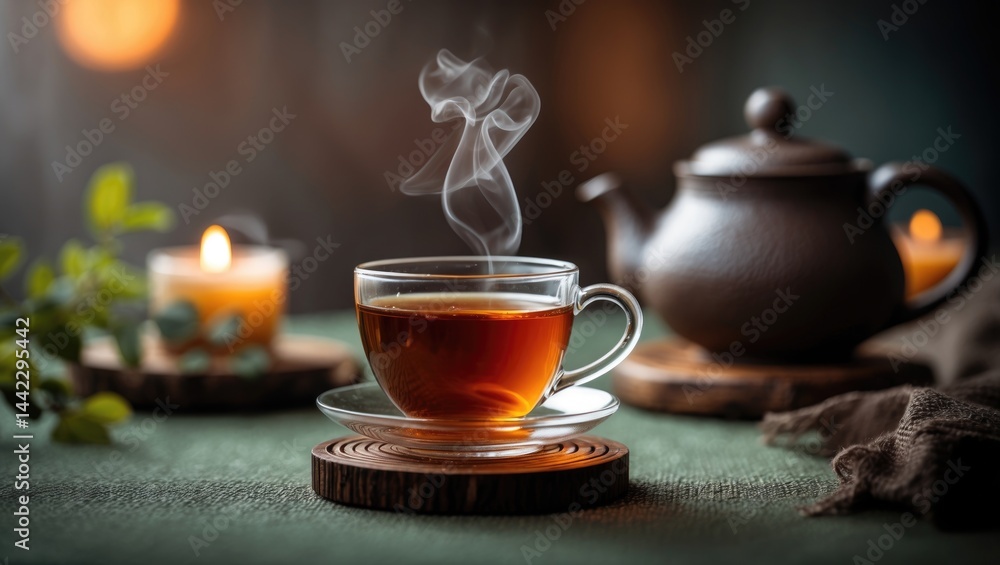 Fototapeta premium The ritual of fragrant tea served in a teapot