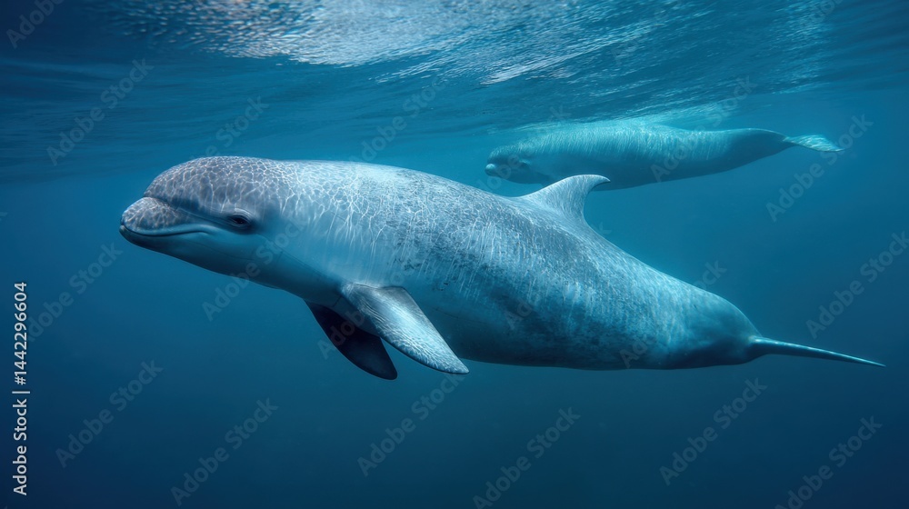 Naklejka premium Dolphins Swimming Underwater: Marine Wildlife in the Ocean