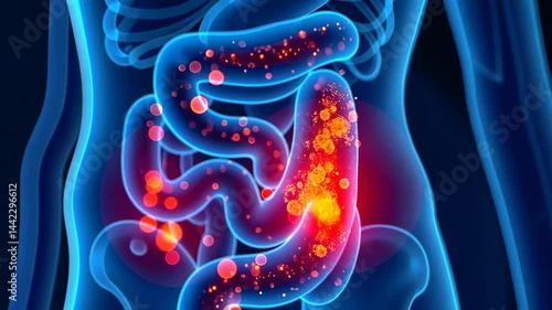 Scanning infections, Viral detection, Bacterial spread. Disease management. Intestines absorb essential nutrients. Infection control improves health safety. Gut microbiota balance critical wellness.