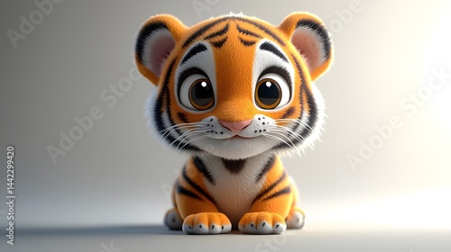 Cute cartoon tiger with big eyes