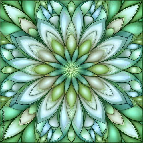Abstract Green and Teal Flower Mandala Digital Art