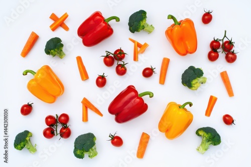 Wallpaper Mural Vibrant Vegetable Flat Lay Colorful Bell Peppers, Cherry Tomatoes, Broccoli, and Carrots Torontodigital.ca