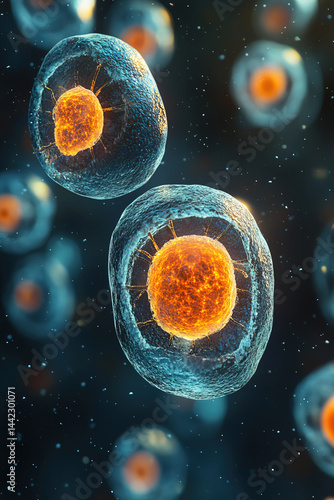 Reproduction cells observed in a natural environment under a microscope focusing on sperm cells