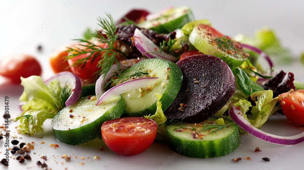 a fresh green salad with mixed vegetables on a white isolated background, healthy and vibrant design a fresh green salad with mixed vegetables on a white isolated background, healthy and vibrant design