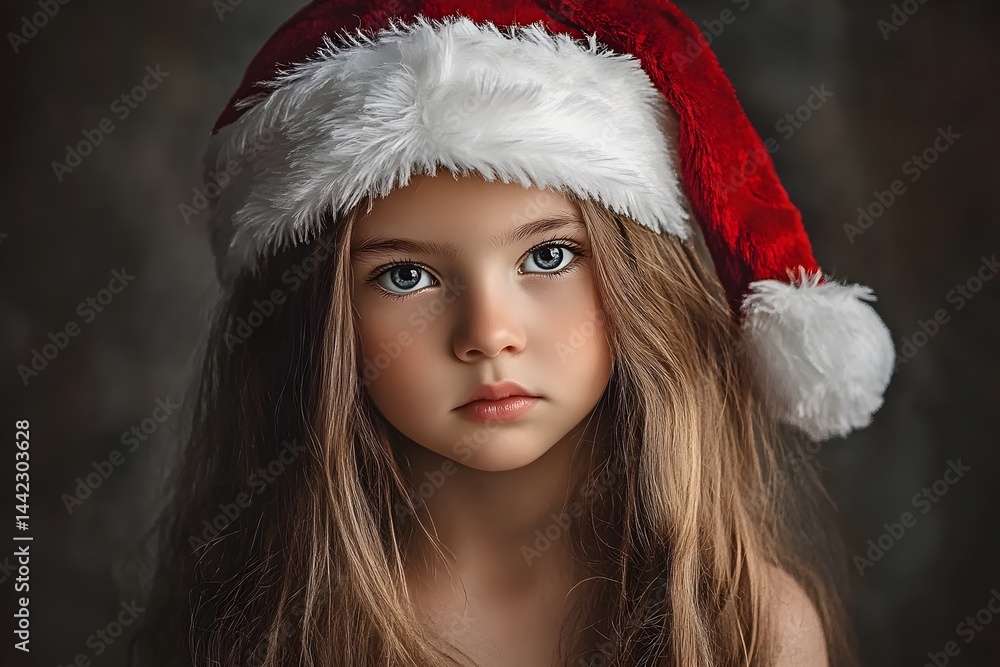 Adorable Girl in Santa Hat Christmas Portrait Adorable Girl in Santa Hat Christmas Portrait