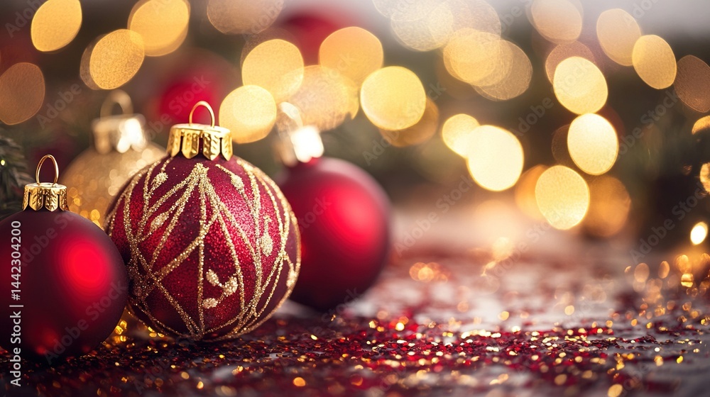 Festive bokeh background, red and gold Christmas lights creating a warm and magical atmosphere, shallow depth of field effect. Perfect for winter celebrations, seasonal decorations, joyful themes Festive bokeh background, red and gold Christmas lights creating a warm and magical atmosphere, shallow depth of field effect. Perfect for winter celebrations, seasonal decorations, joyful themes