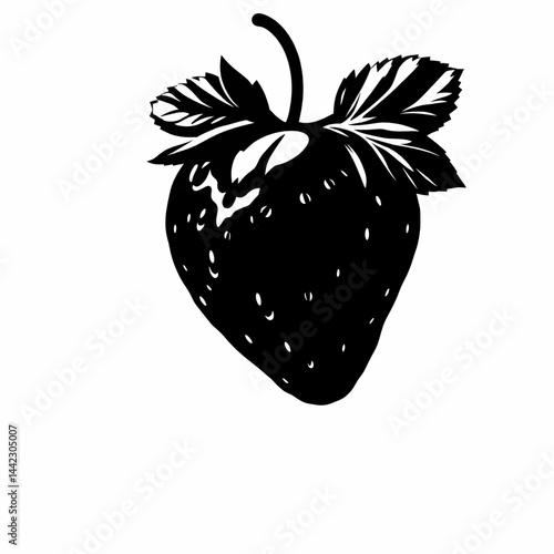 Striking silhouette of a ripe strawberry contrasted against a clean white backdrop