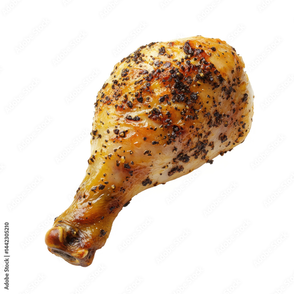 Roasted chicken leg with spices on transparent background Roasted chicken leg with spices on transparent background