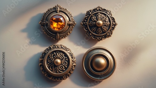 Obraz na płótnie Collection of four medieval bronze buttons arranged against white w salonie
