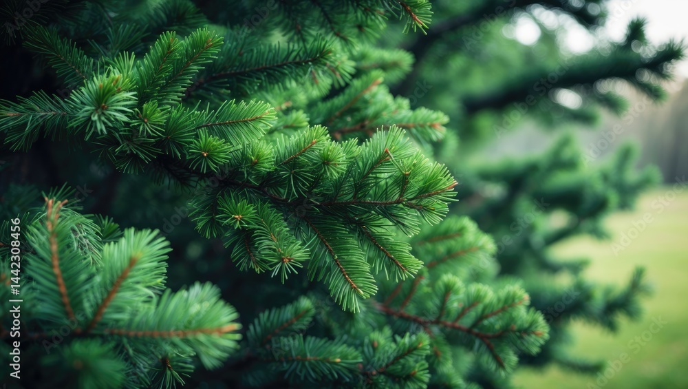Young fir needles on a fluffy fir tree branch in close-up Young fir needles on a fluffy fir tree branch in close-up