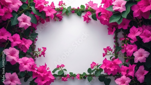 Wallpaper Mural Isolated flower frame featuring pink bougainvilleas against a white backdrop Torontodigital.ca