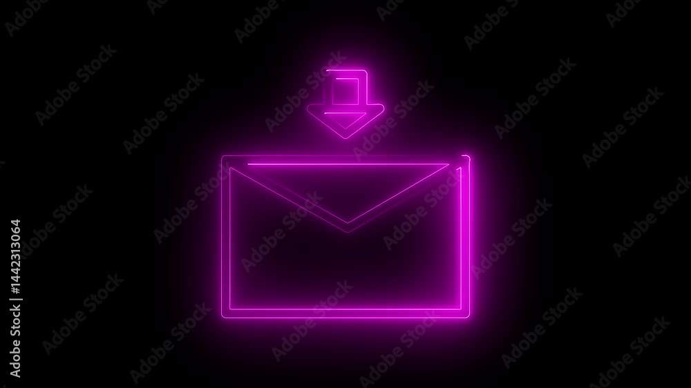 neon incoming message icon animation on black background. glowing message concept. neon incoming message icon animation on black background. glowing message concept.