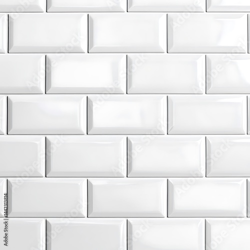 Close up of a white subway tile pattern with a glossy surface finish