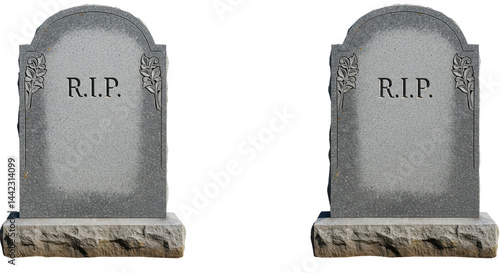 Isolated Two Gray Tombstones with R.I.P. Inscriptions