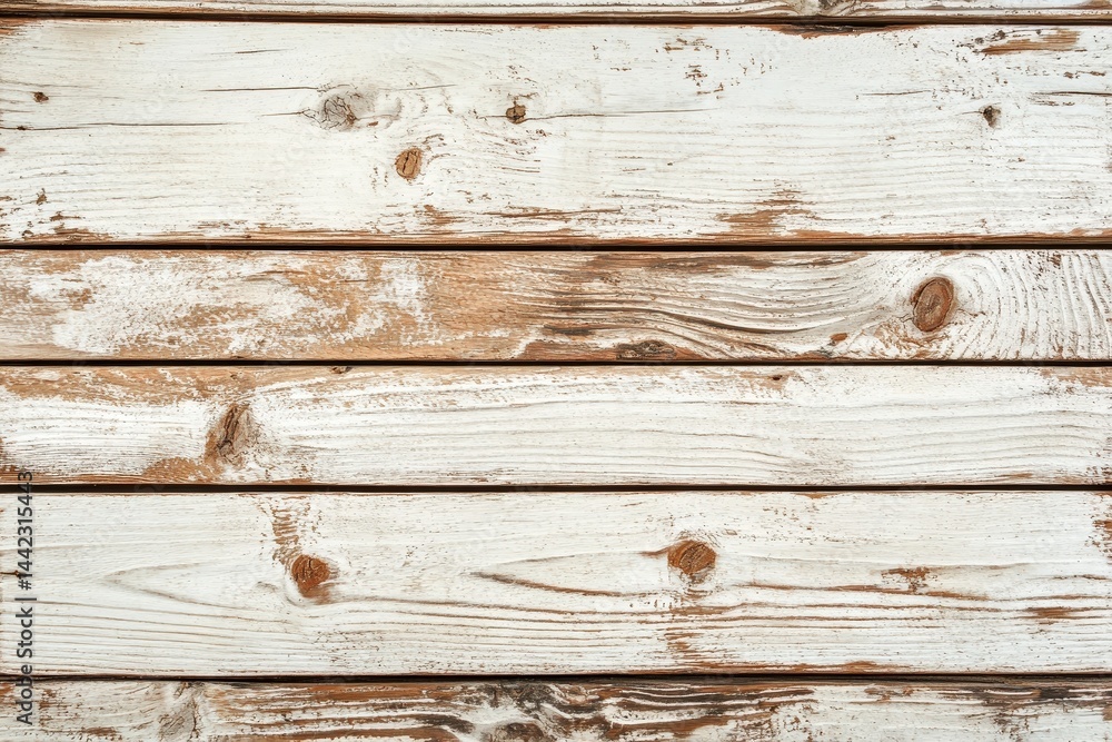 Fototapeta premium Horizontal wooden planks with faded white paint.