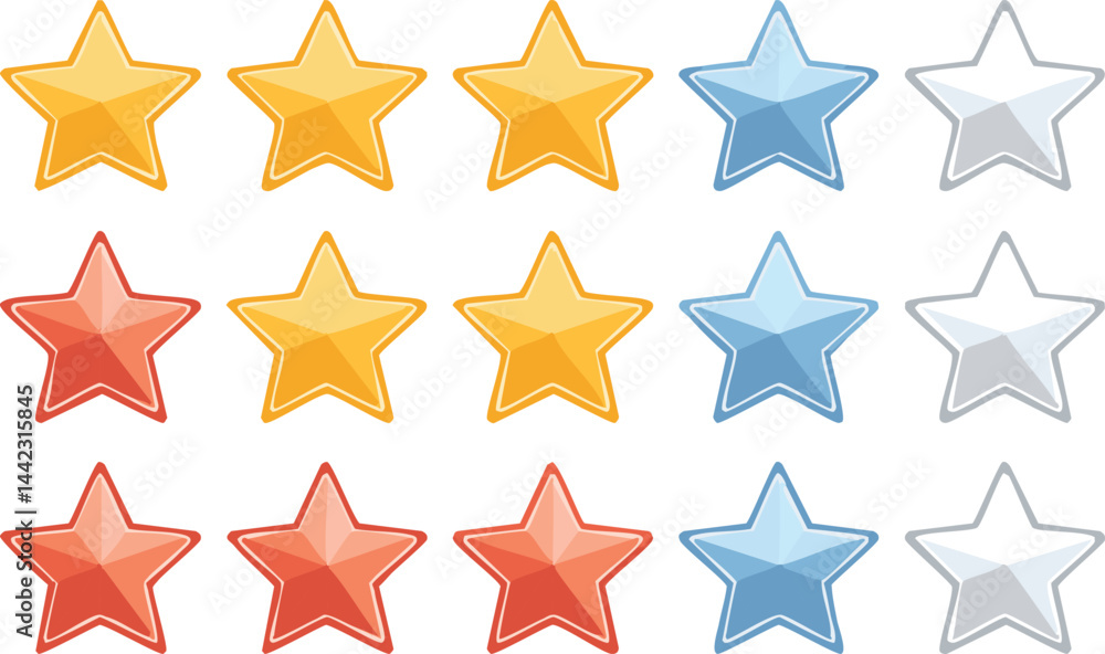Fototapeta premium Star Rating Icons with Different Fills – Vector Illustration of Customer Feedback and Evaluation