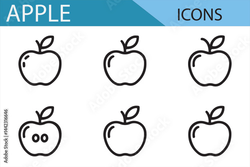 Fresh and Modern Apple Icons in Simple Line Art Style