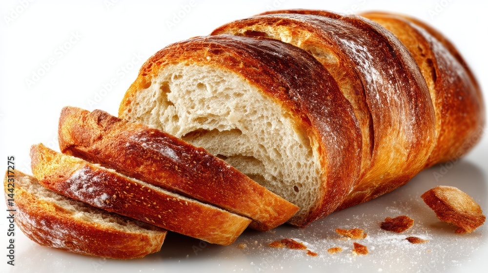 a fresh loaf of bread with slices on a white isolated background, warm and inviting look a fresh loaf of bread with slices on a white isolated background, warm and inviting look