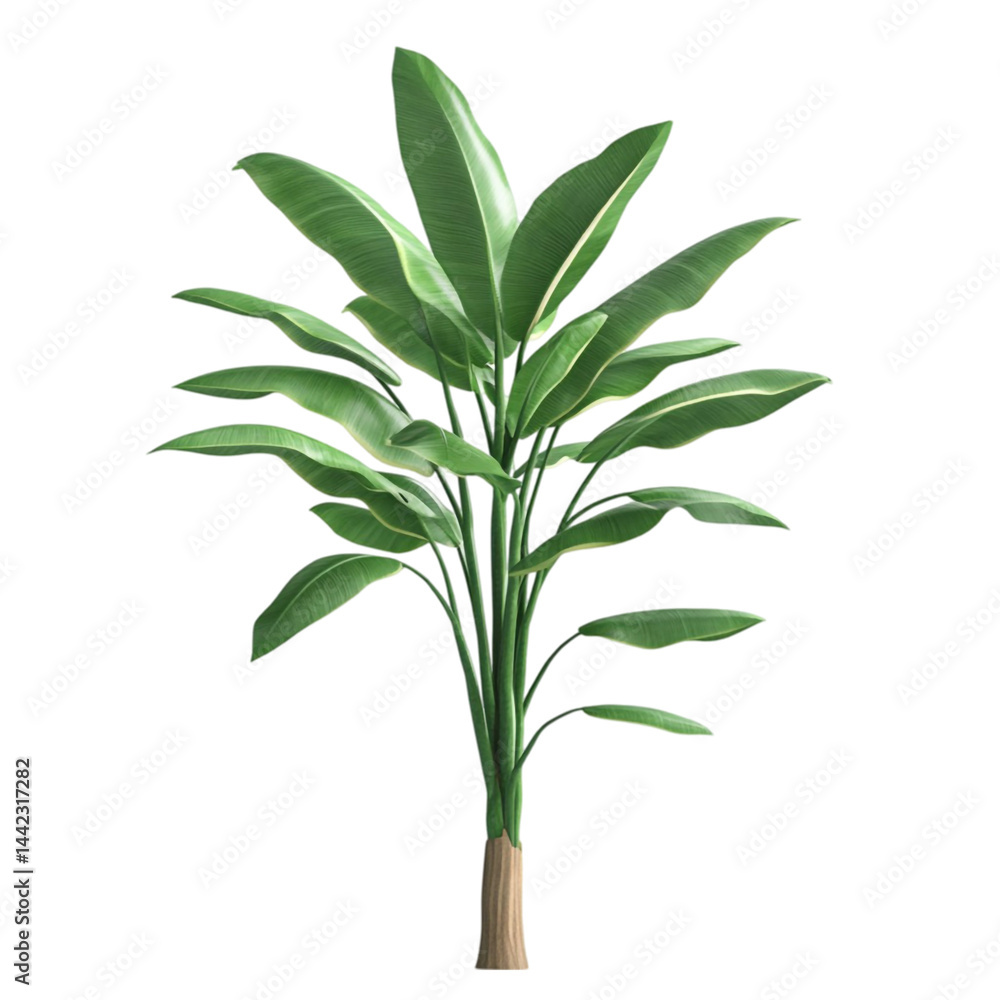 Fototapeta premium Tropical plant with vibrant green leaves against a multicolored striped background a digital art piece