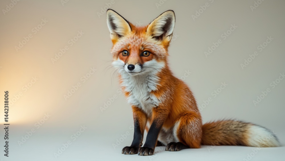 Fototapeta premium Furry cub of a fox lounging on a bed