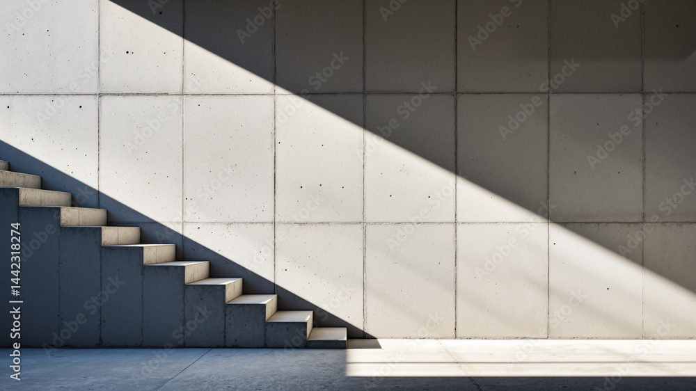 Obraz premium The image shows a concrete staircase in an empty room with a light coming through the window