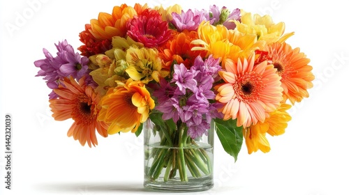 Wallpaper Mural a vibrant flower bouquet in a glass vase on a white isolated background, fresh and cheerful look Torontodigital.ca