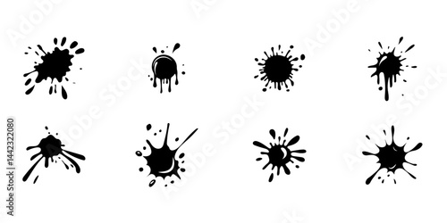 Set of Hand Drawn Ink Blots with Drops Vector Illustration.