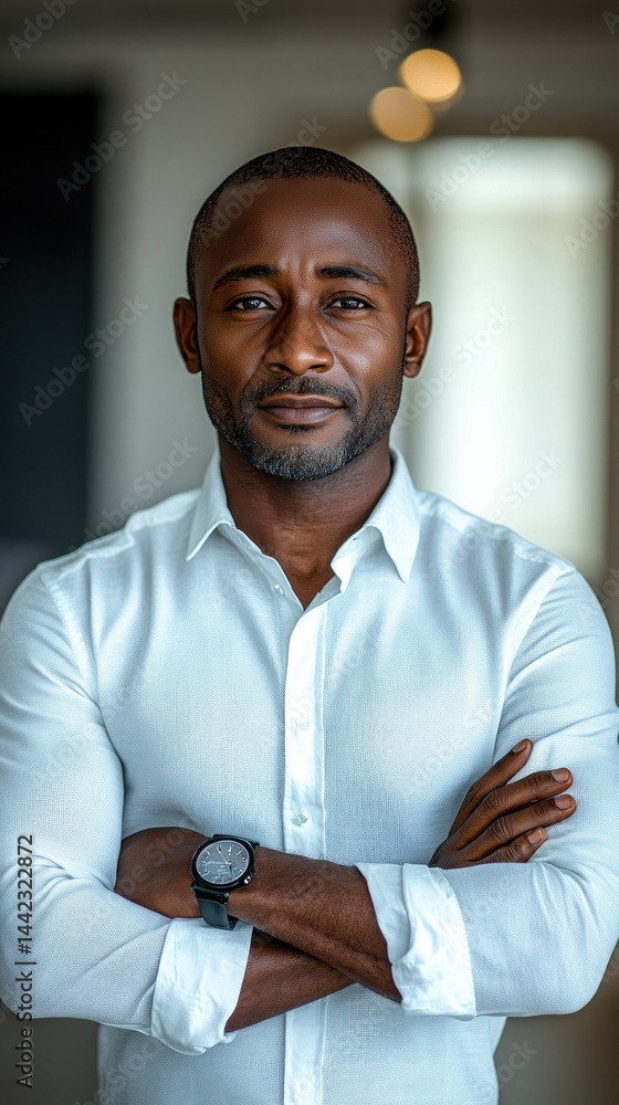 Portrait of a Confident Black Man in a White Shirt Portrait of a Confident Black Man in a White Shirt