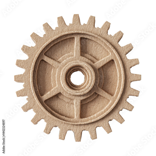Cardboard gear icon token, on transparent background