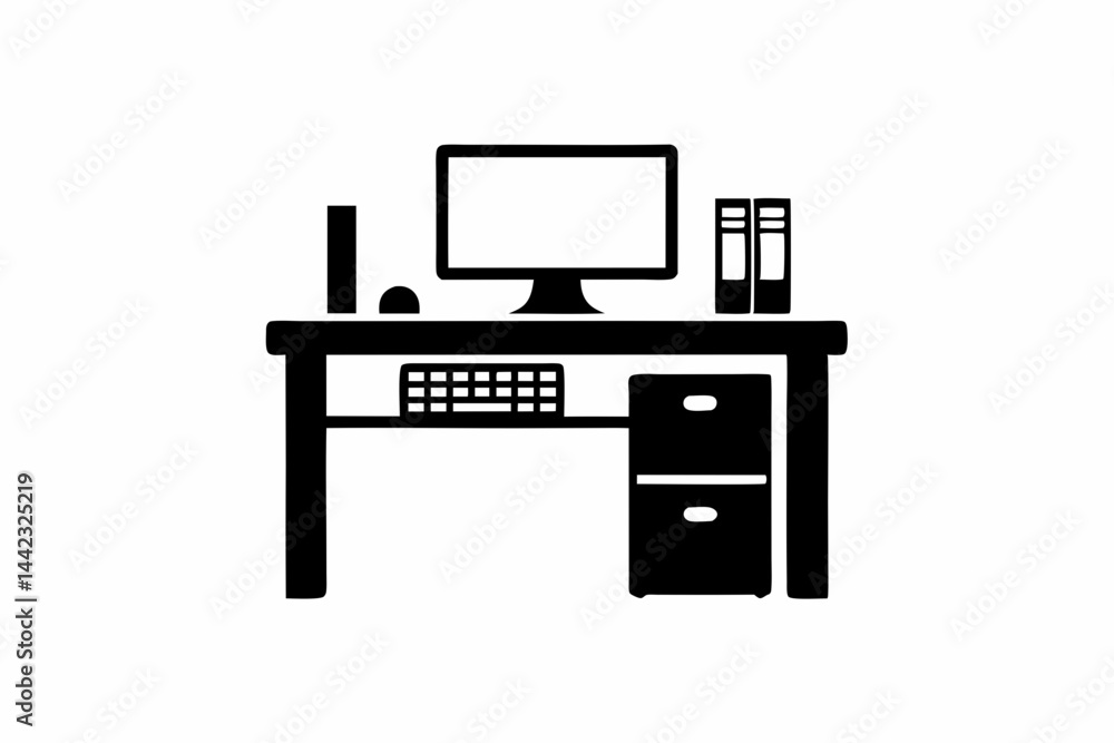 computer desk icon vector silhouette illustration isolated on white background computer desk icon vector silhouette illustration isolated on white background