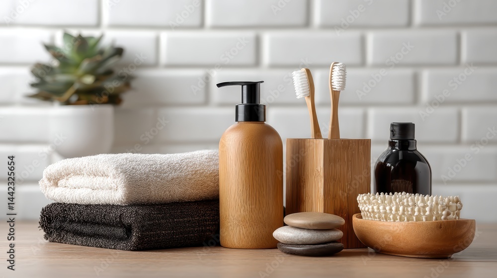 a clean and modern bathroom setup with toiletries on a white isolated background, fresh and organized look a clean and modern bathroom setup with toiletries on a white isolated background, fresh and organized look