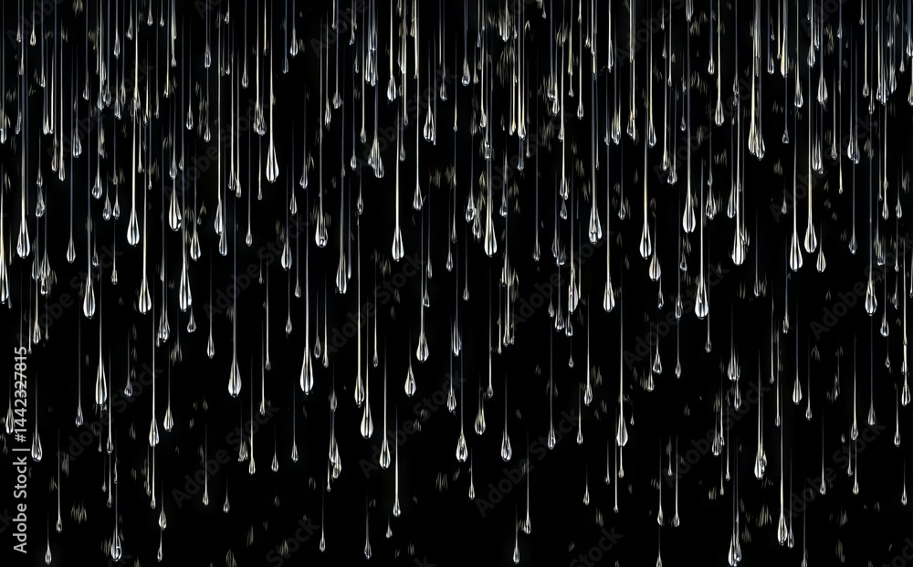 Heavy rain and stormy weather, typical of the raining season, are epitomized by isolated raindrops falling against a dark background Heavy rain and stormy weather, typical of the raining season, are epitomized by isolated raindrops falling against a dark background