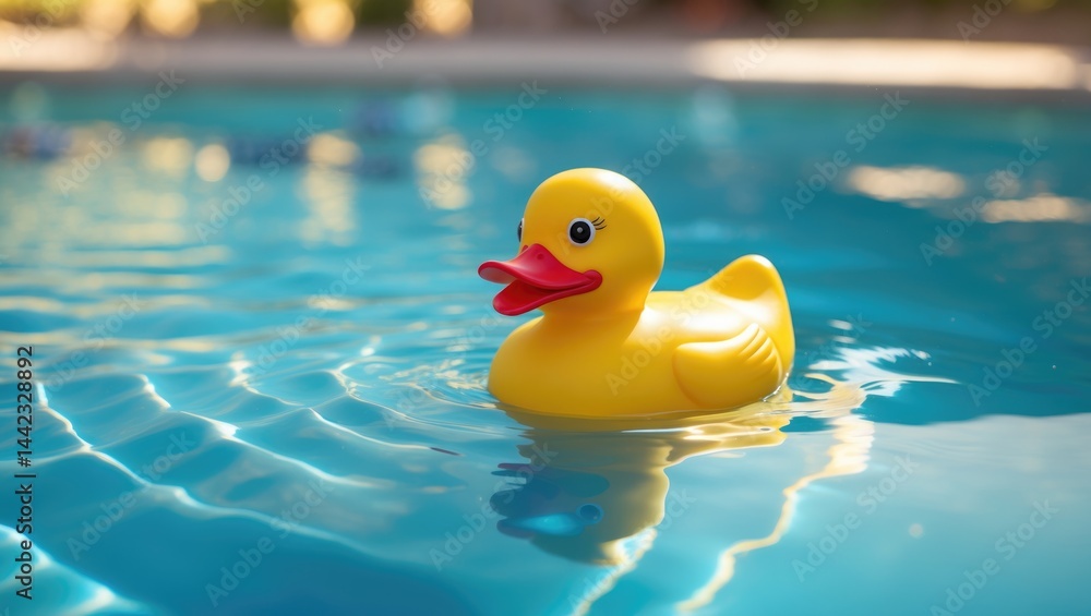 Yellow rubber duck swimming solo in a pool Yellow rubber duck swimming solo in a pool