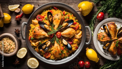 Delicious Paella with Chicken and Mussels